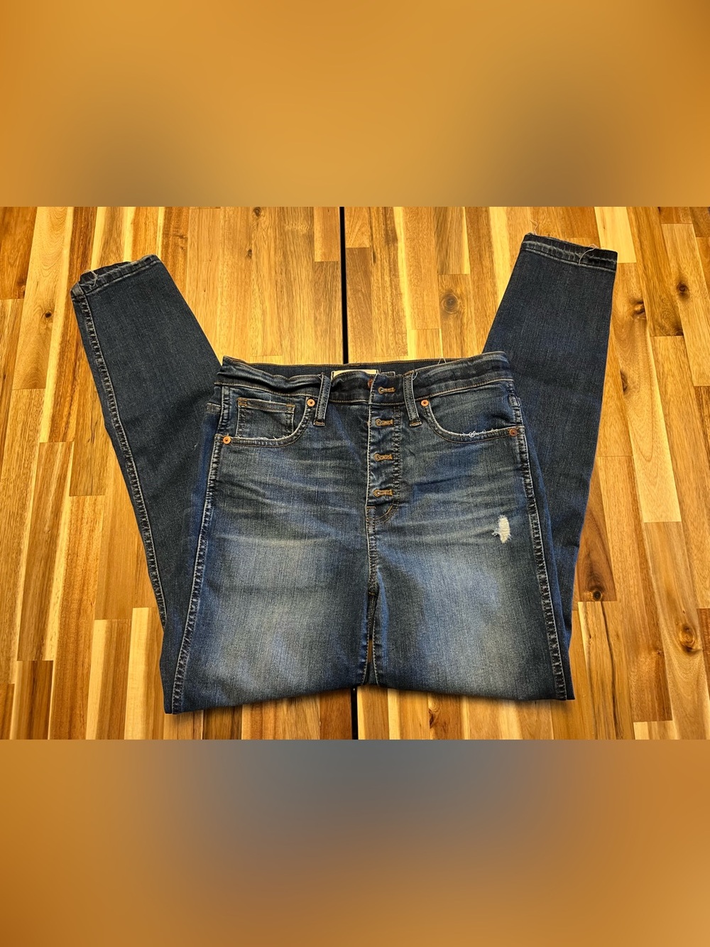Madewell High-Rise Button-Fly Distressed Blue Skinny Jeans